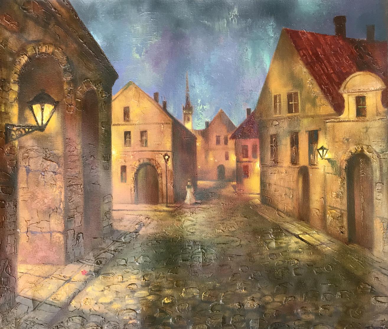 Oil painting Night city Anatoly Tarabanov
