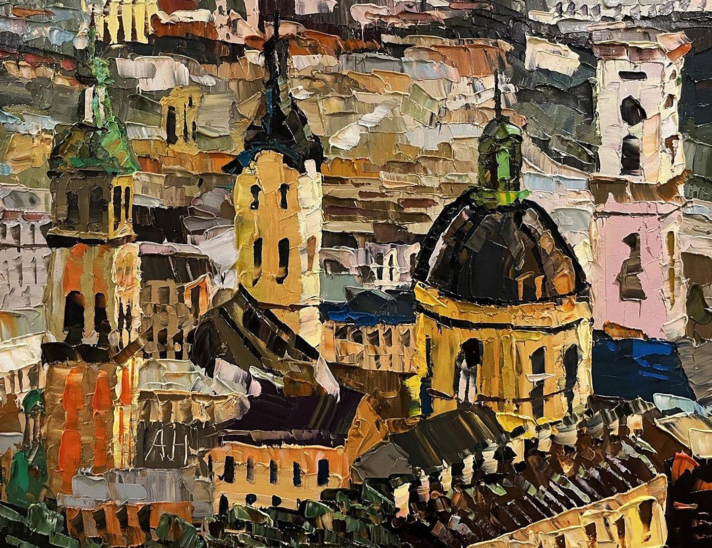 Oil painting Panorama of the city Horishnyi N.A.