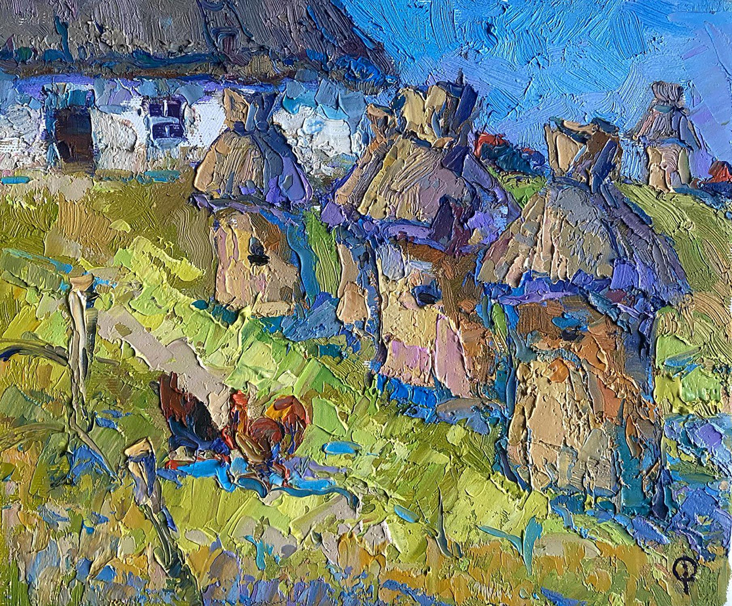 Oil painting Village landscape 