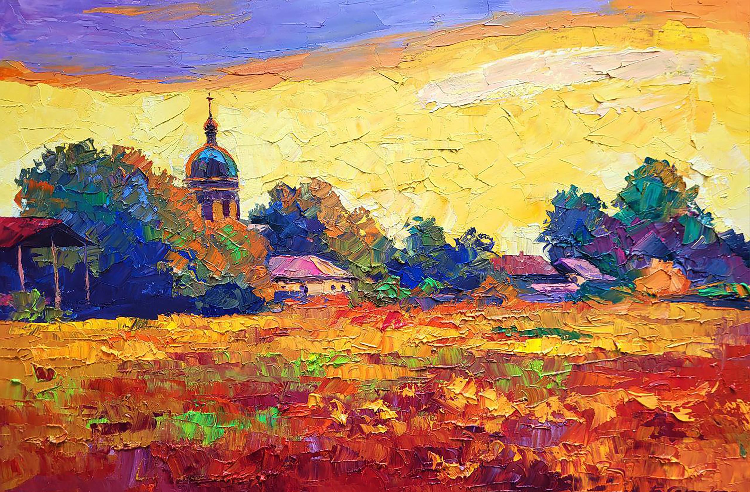 Oil painting Sunset over the village Boris Serdyuk