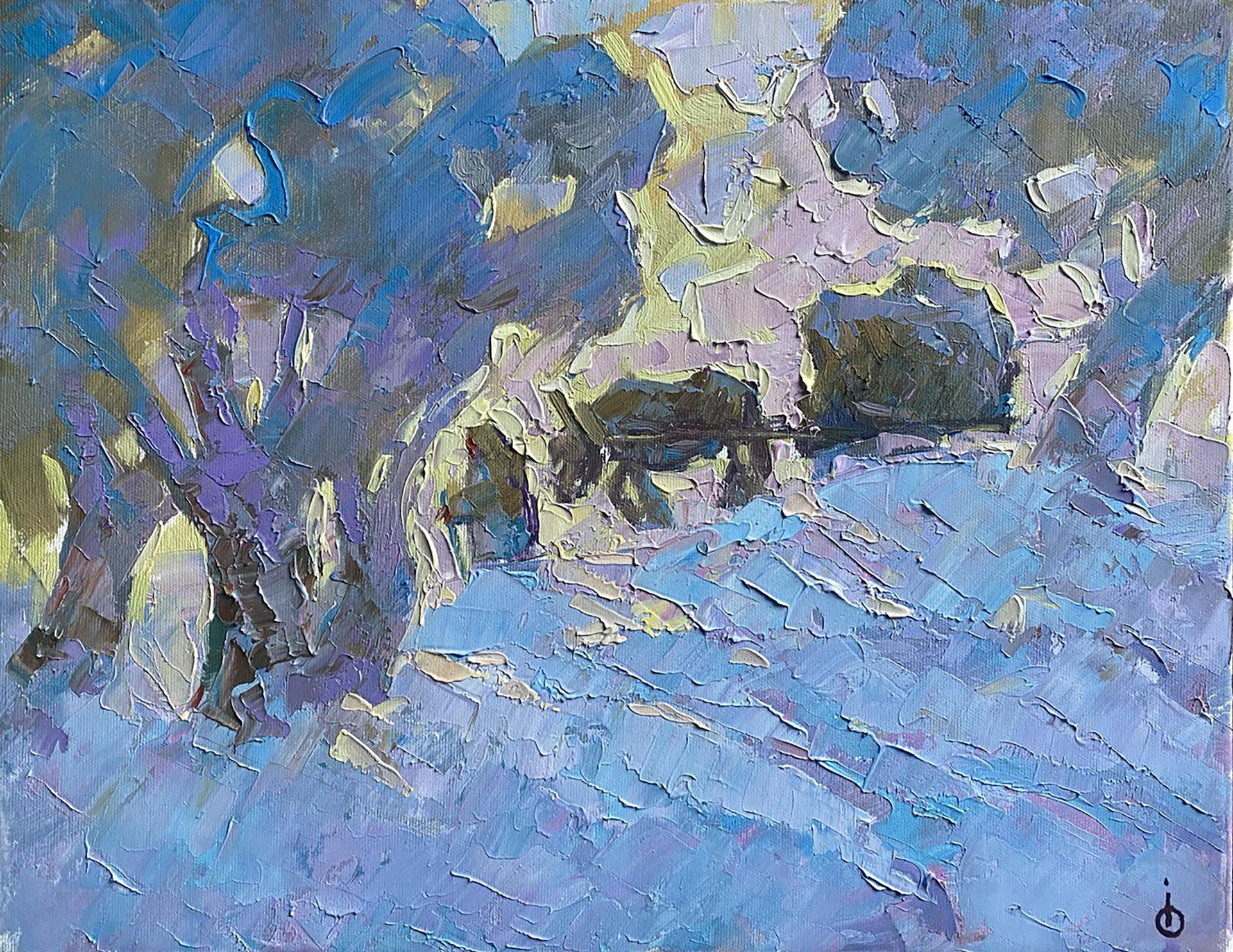 Oil painting winter evening