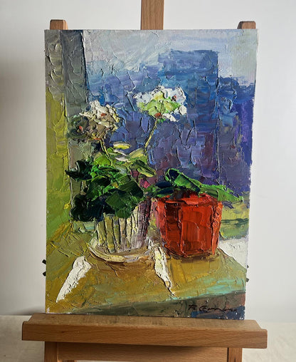 Oil painting Flowers on the windowsill Boris Serdyuk