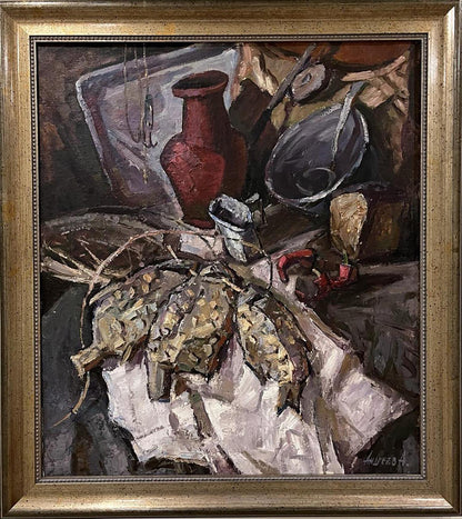 Oil painting Still life with dried fish Oleksandr Andreev