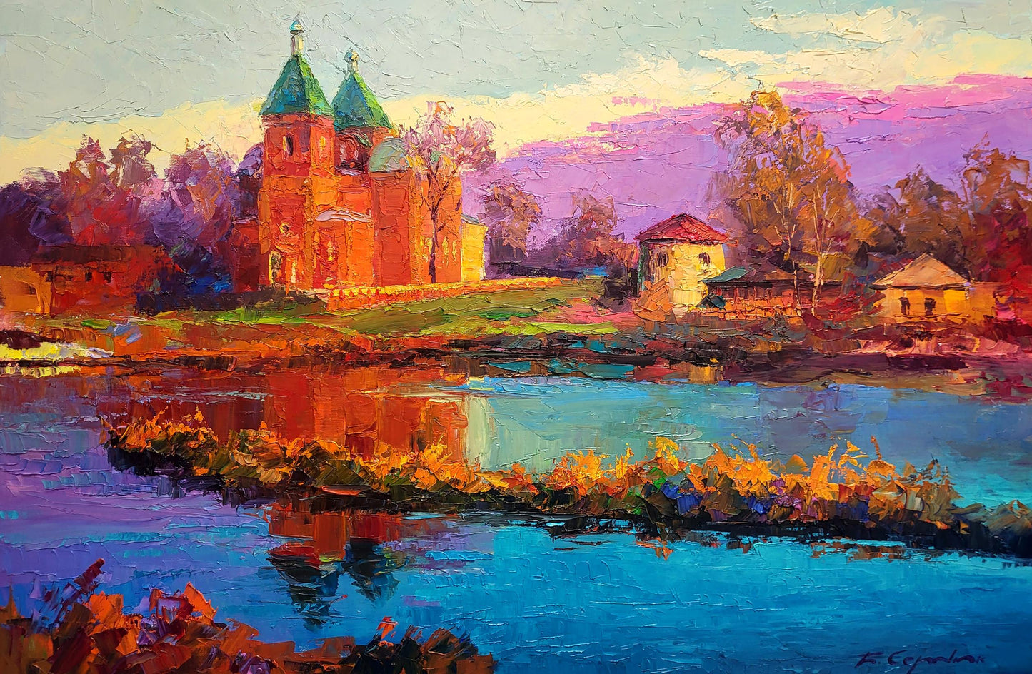 Oil painting Evening near the church Boris Serdyuk