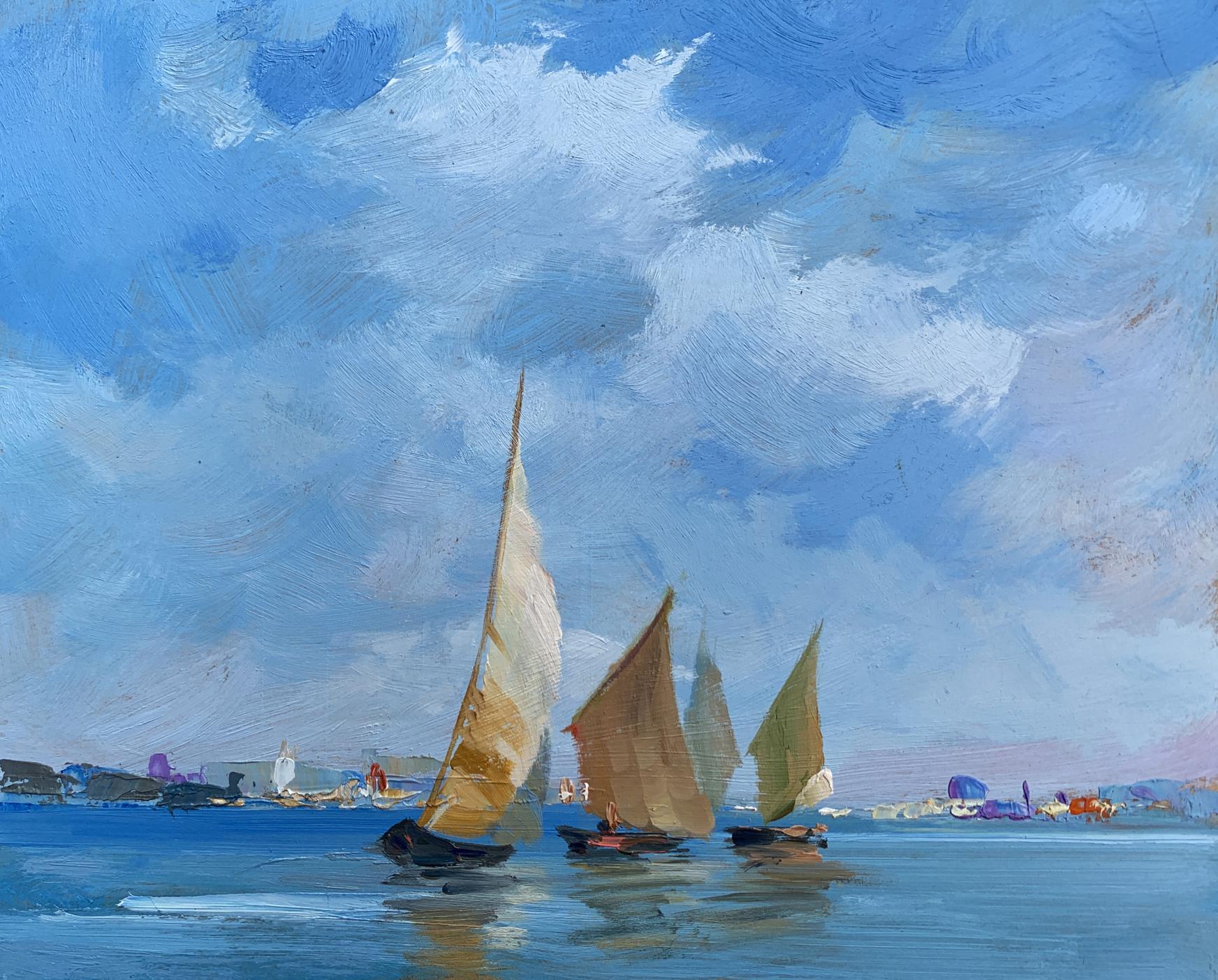 OIl painting Sailboats at sea Yuriy Suprunchuk