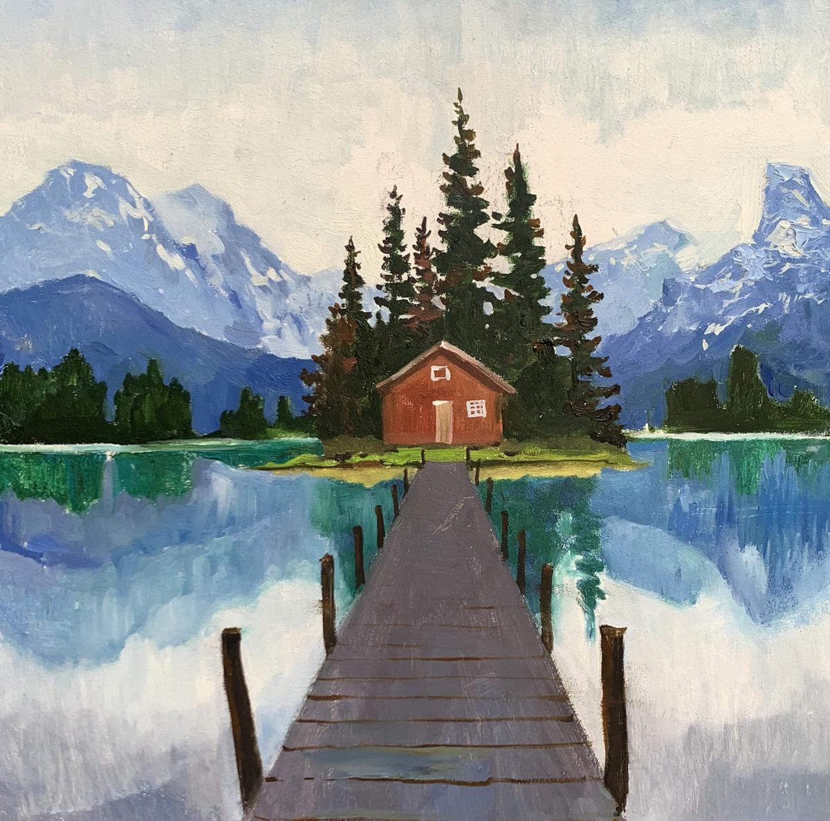 Oil painting Hut on the lake Unknown artist