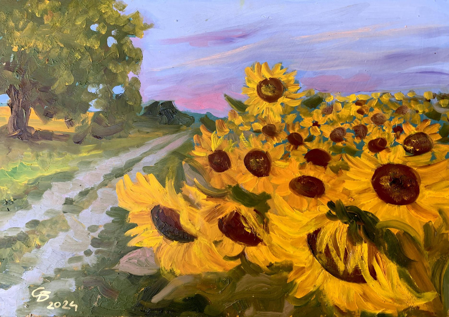 Oil painting Sunflowers along the road Valentina Simashchuk