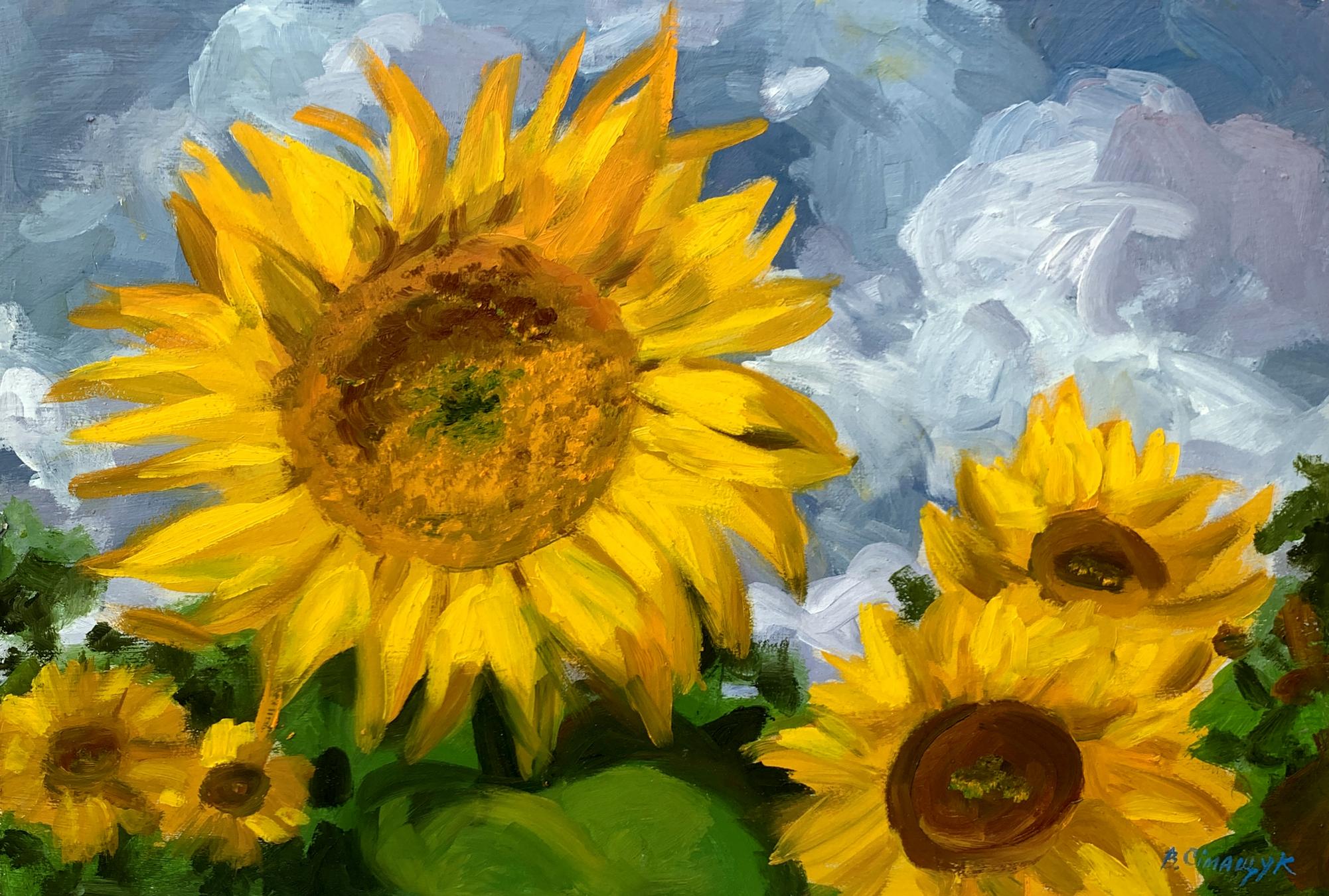 Oil painting Sunflowers and clouds Valentina Simashchuk