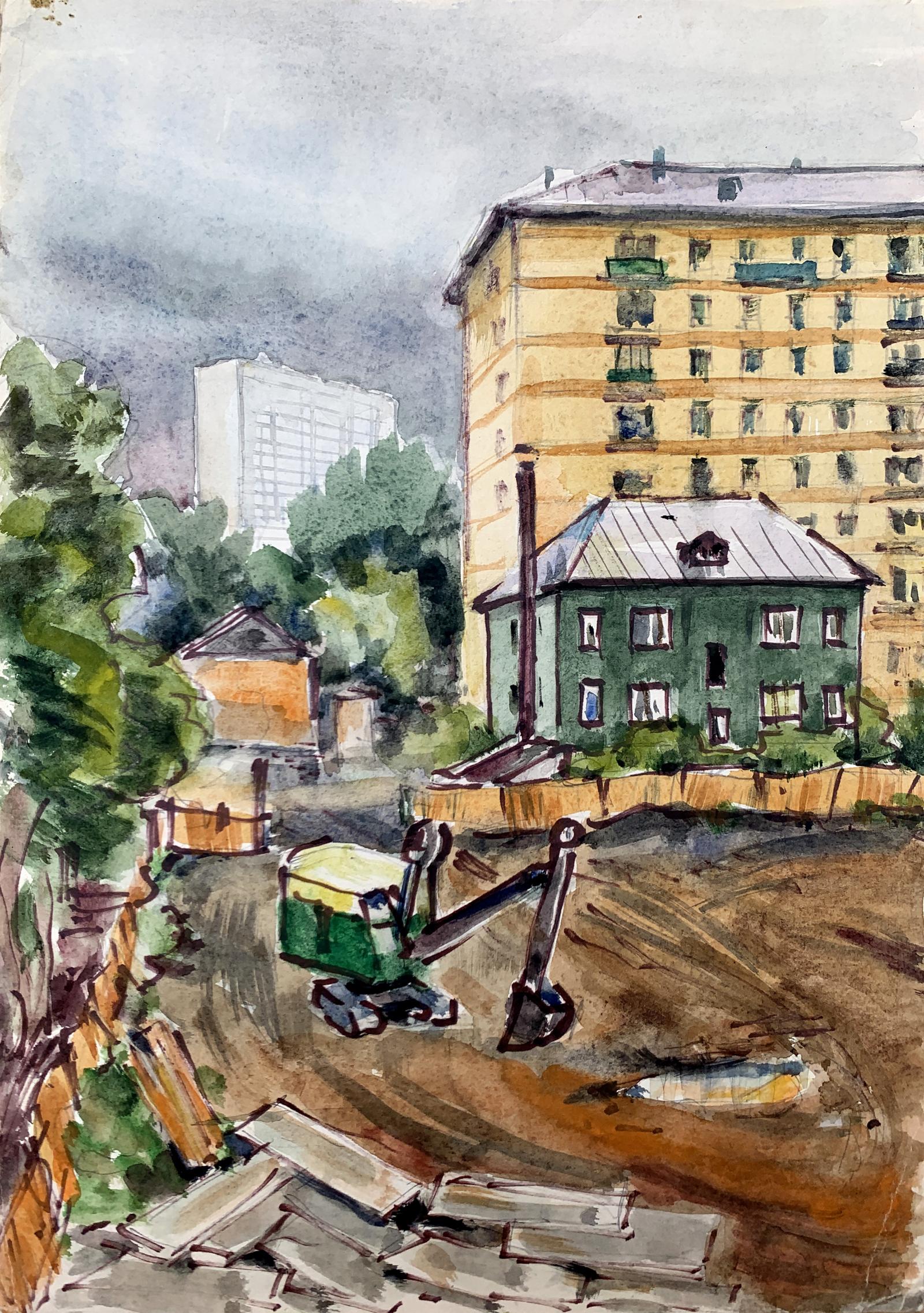 Watercolor painting Construction in the city Unknown artist