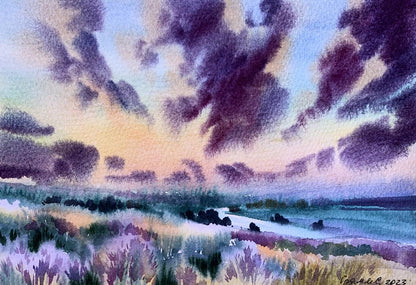 Watercolor painting Shore is covered with clouds Svetlana Gramm