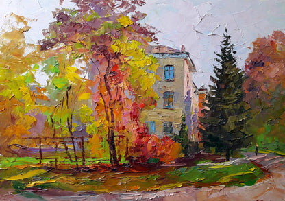 Oil painting Cityscape with autumn Boris Serdyuk