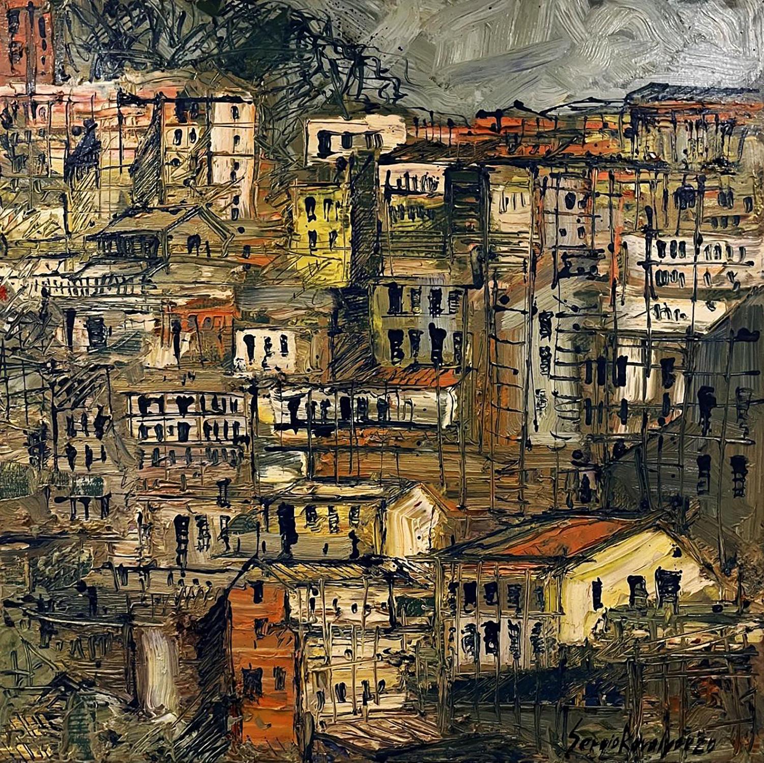 Oil painting A multi level city Serhiy Kovalev