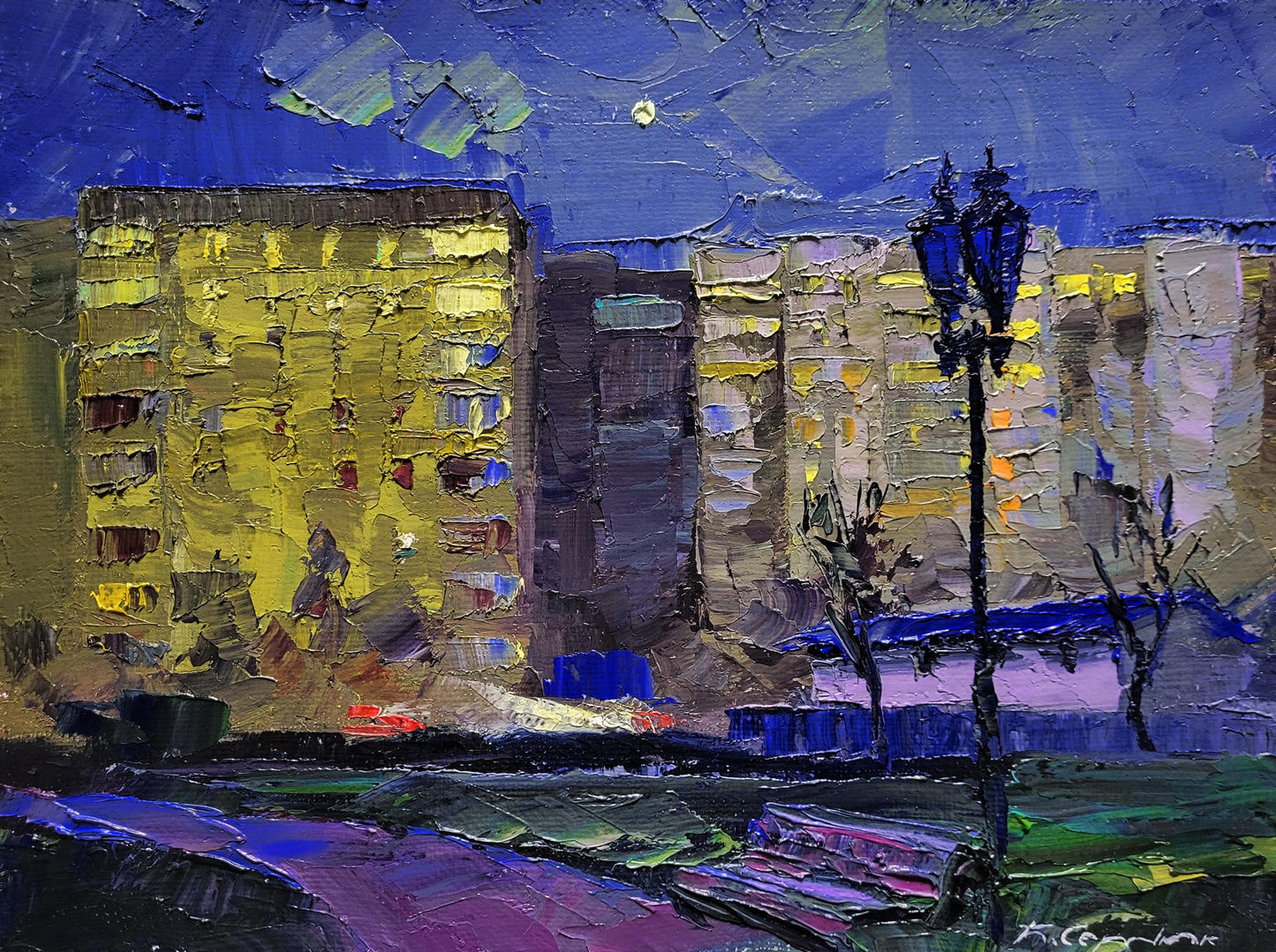 Oil painting Night city Boris Serdyuk