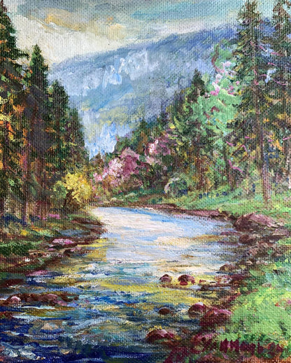 Oil painting Calm stream in the mountains Yu. Ulinets