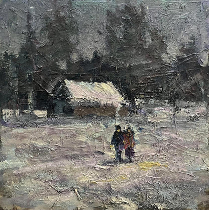 Oil painting Winter walk Volodymyr Pashchenko