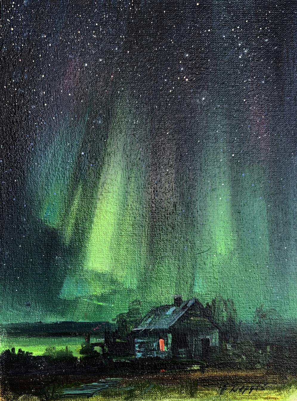 Oil painting Northern lights Tatyana Derdey