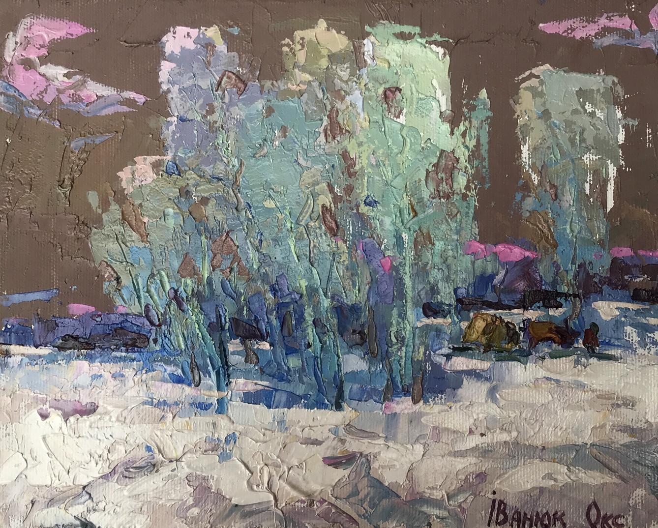 Oil painting Poplar in the frost Oksana Ivanyuk