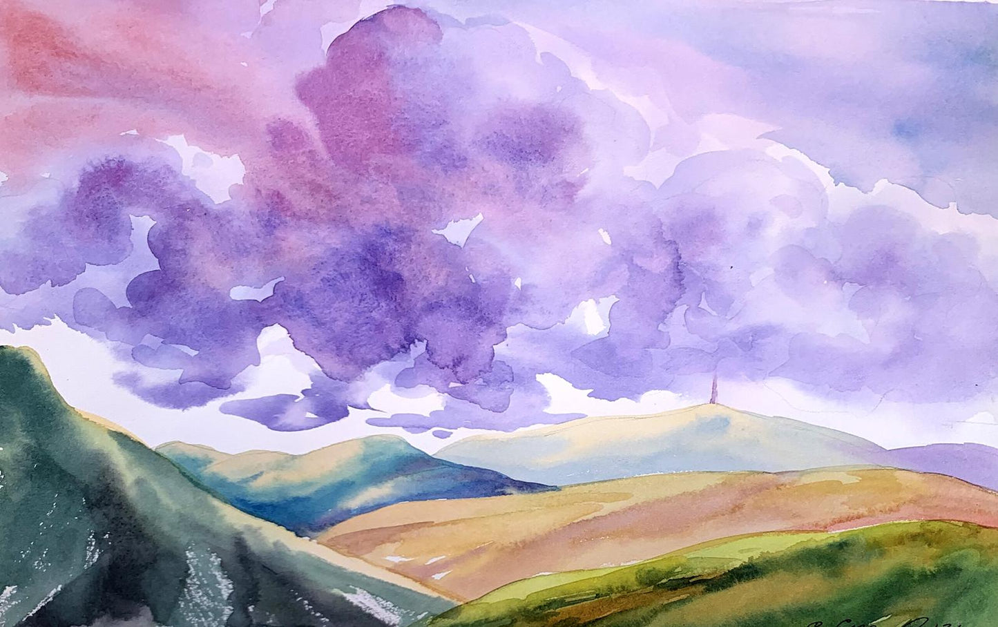 Watercolor painting Mountain View Svetlana Gramm