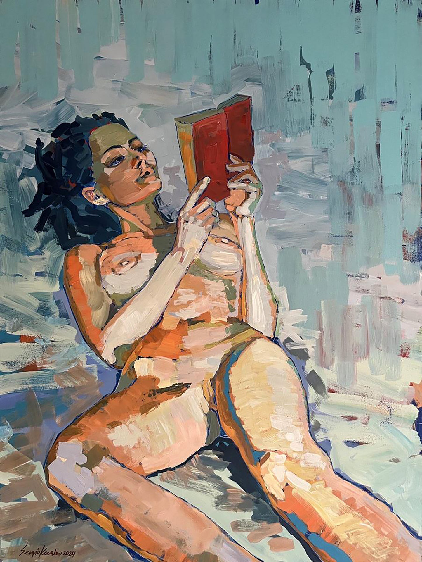 Acrylic painting Reading Time Serhiy Kovalev