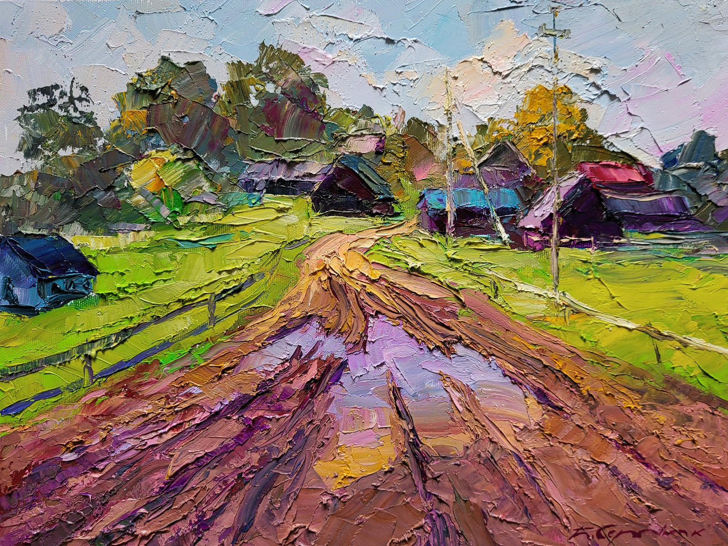 Oil painting Returning to the village Boris Serdyuk