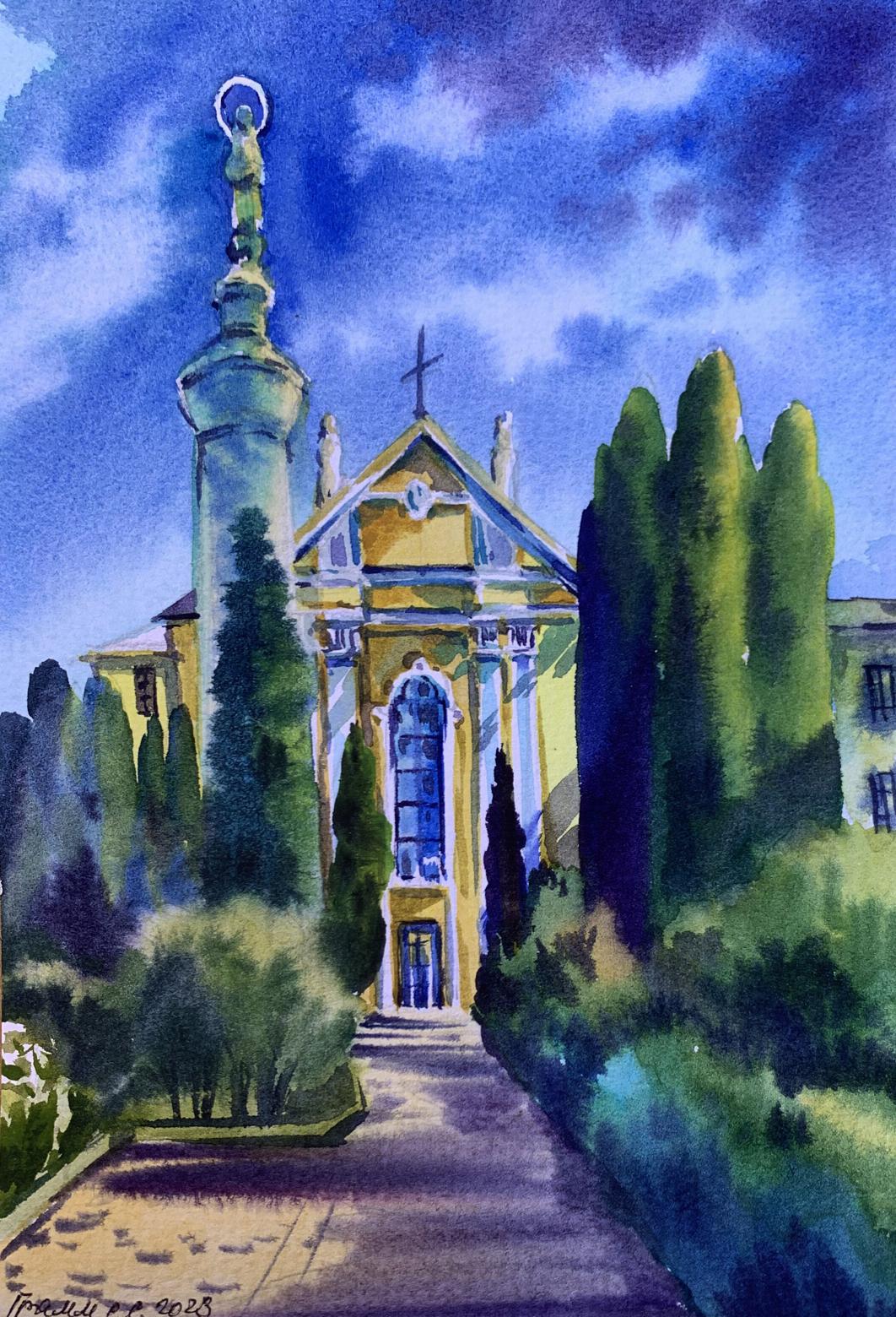 Watercolor painting Sacred place Svetlana Gramm