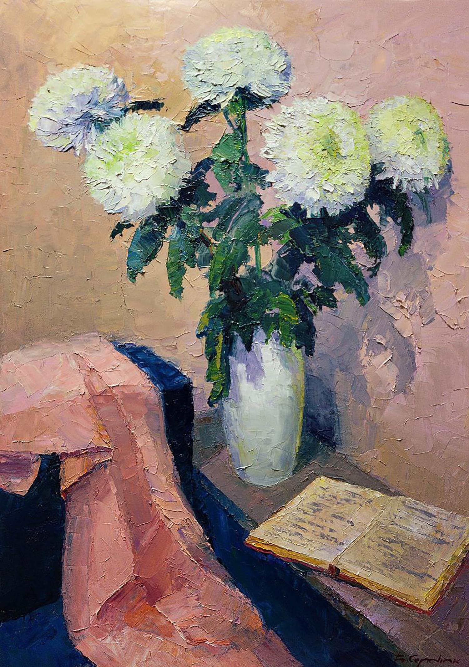 Oil painting White chrysanthemums Boris Serdyuk