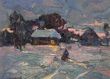 Oil painting winter evening Ivanyuk Alex