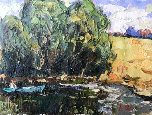 Oil painting Secluded forest lake Oksana Ivanyuk