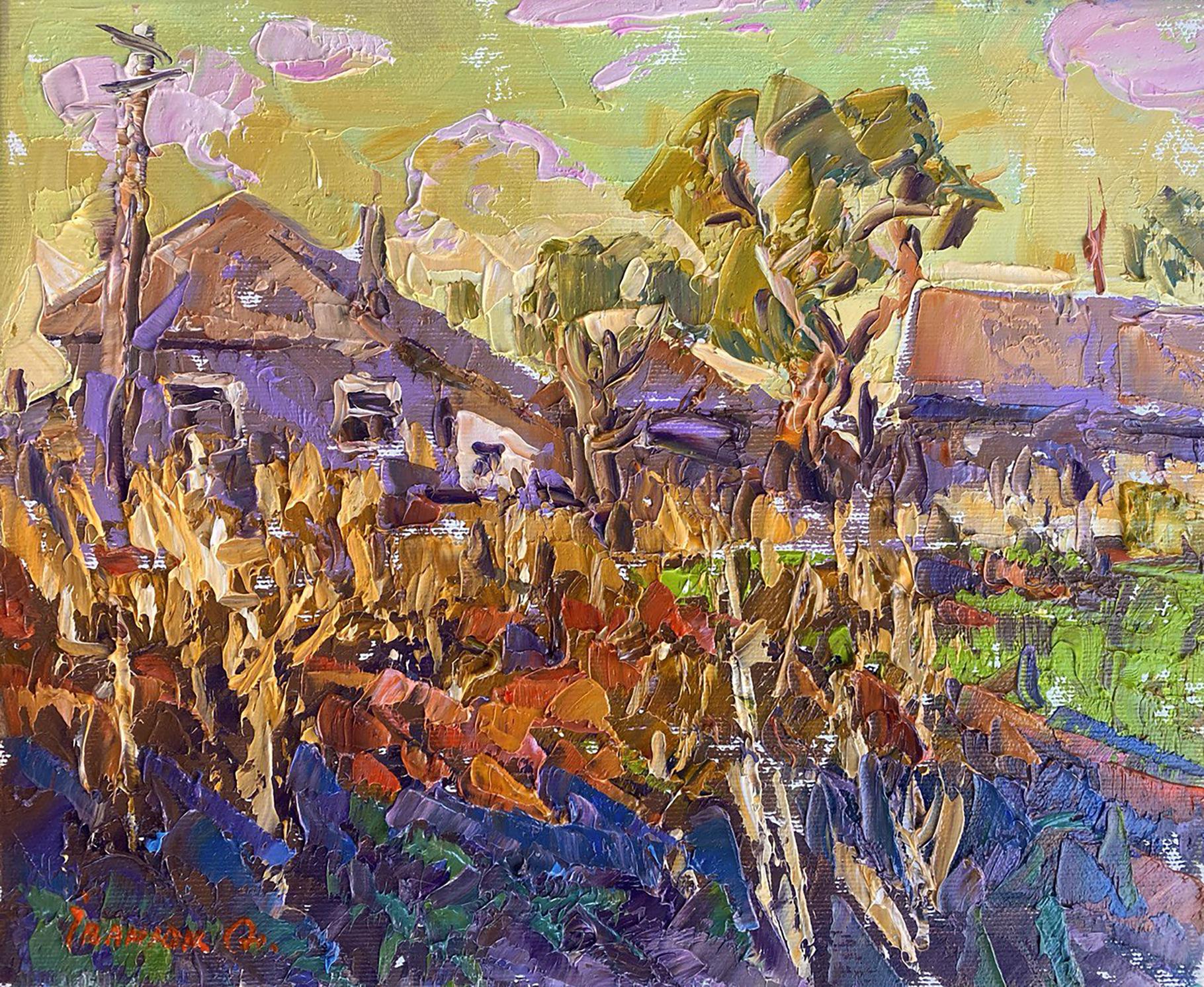 Oil painting Rustic yellow sunset Alex Kalenyuk