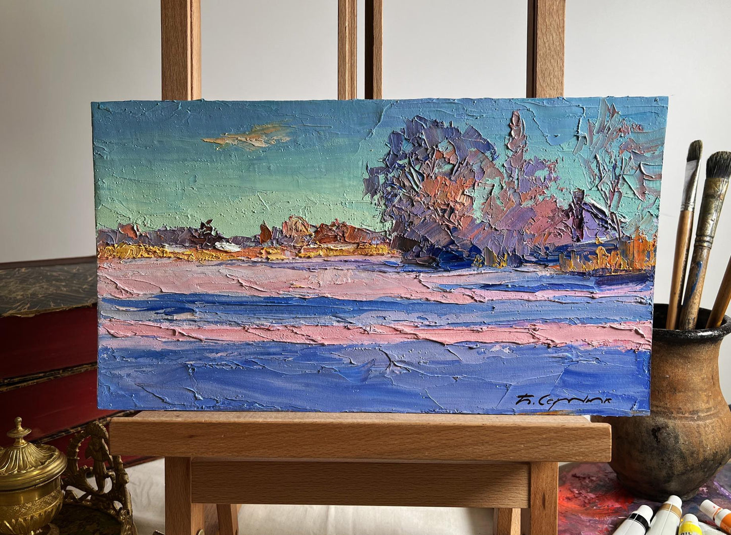 Oil painting Pink morning in winter Boris Serdyuk