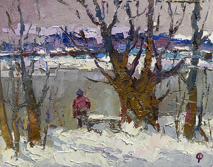 Oil painting Landscape winter