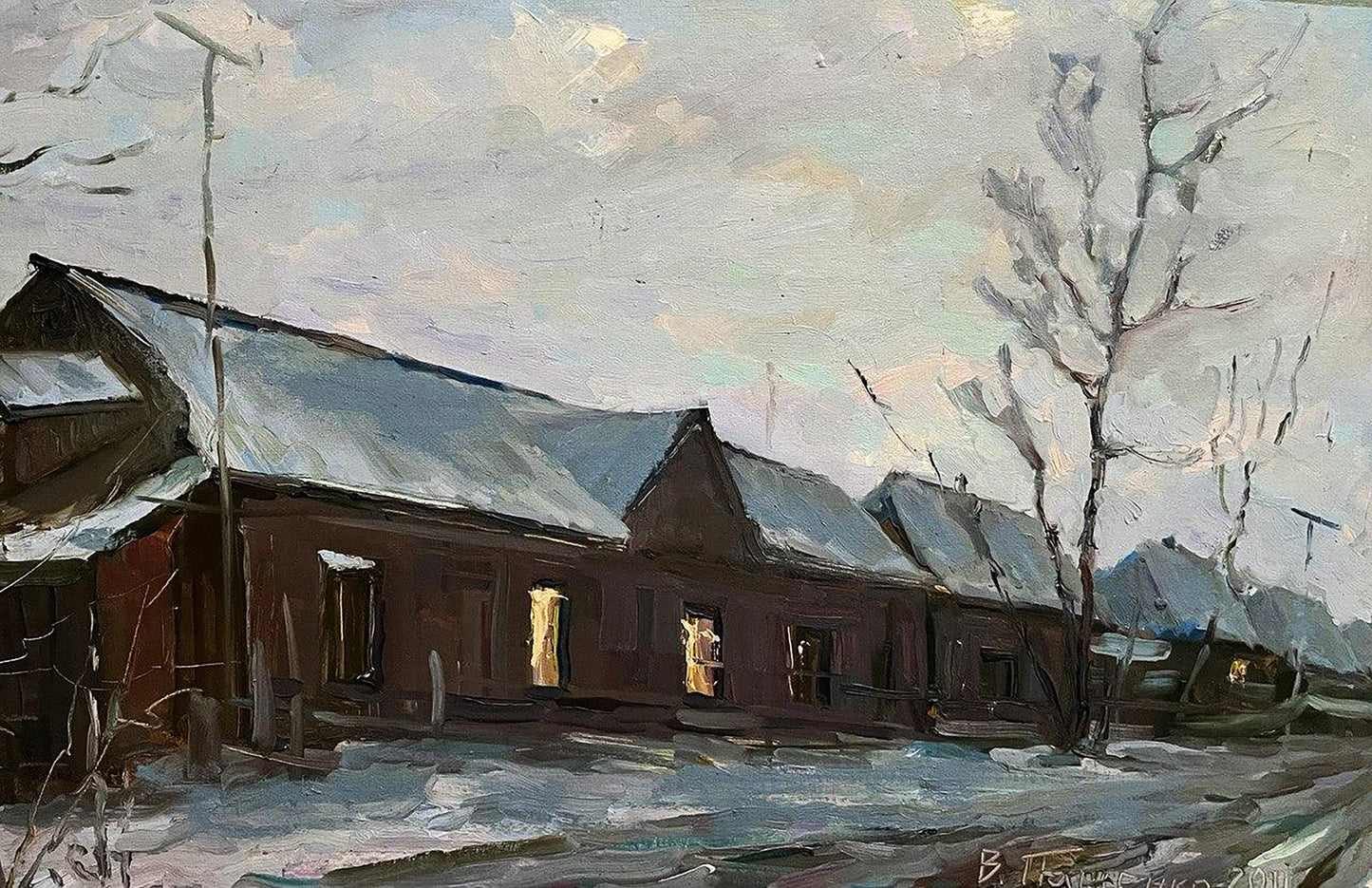 Oil painting Snowy street Volodymyr Pashchenko