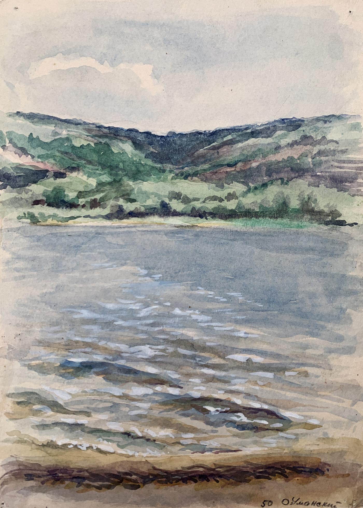 Watercolor painting On the river bank O. Umansky