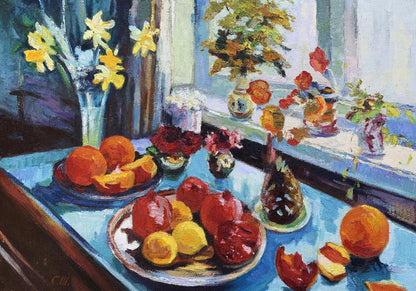 Oil painting The fruit table is set Boris Serdyuk