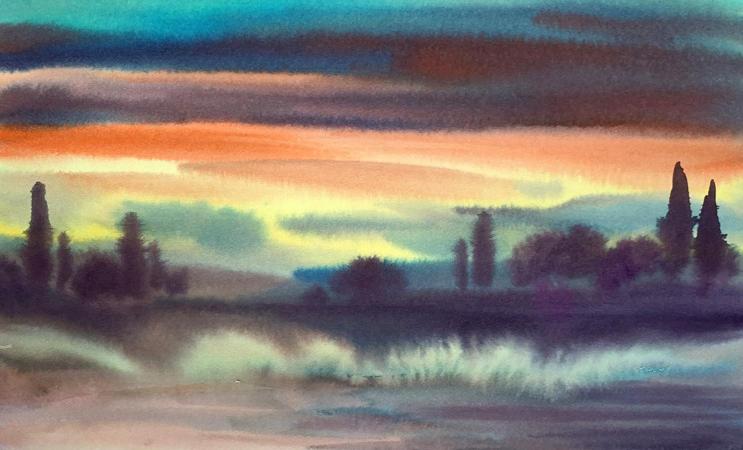 Watercolor painting Colorful evening Svetlana Gramm