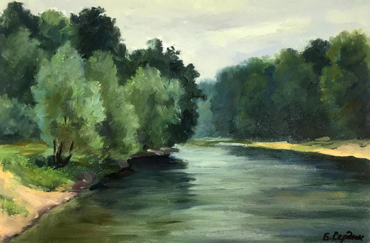 Oil painting River bank Boris Serdyuk