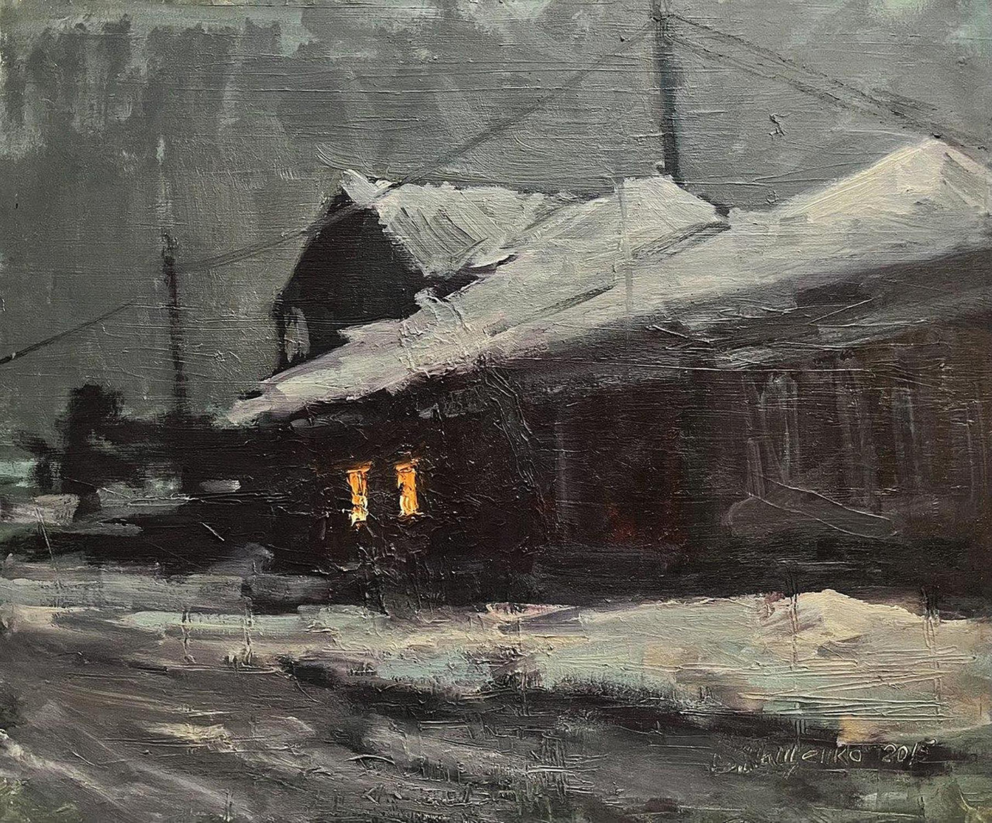 Oil painting Night road to the house Volodymyr Pashchenko