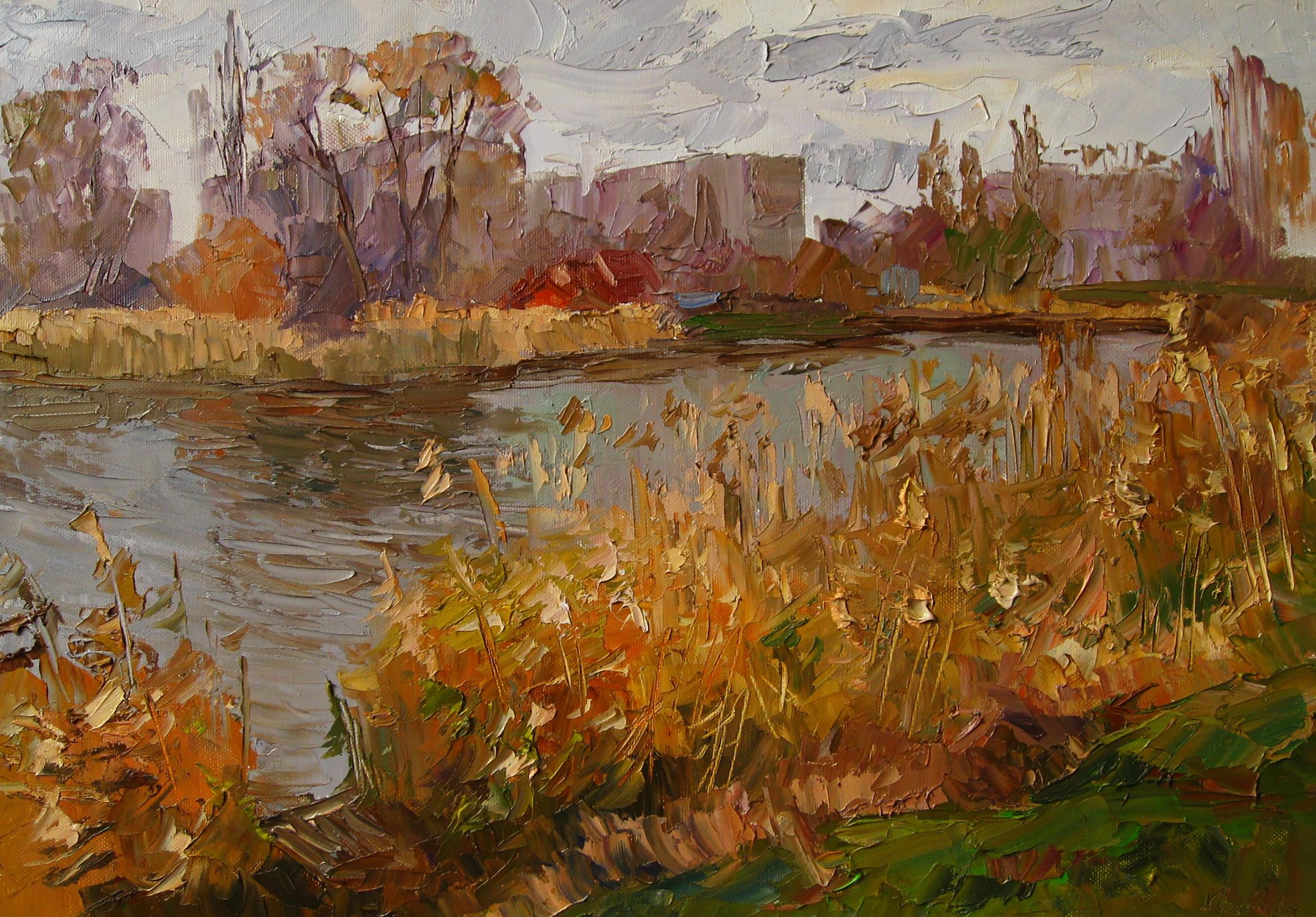 Oil painting Autumn river Boris Serdyuk