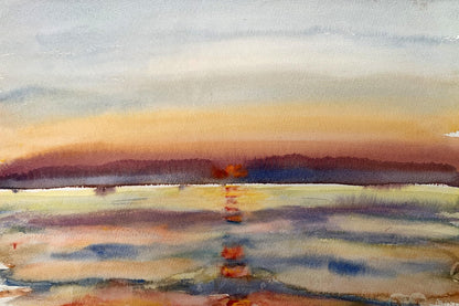 Watercolor painting Reflection of the sun in the sea Unknown artist