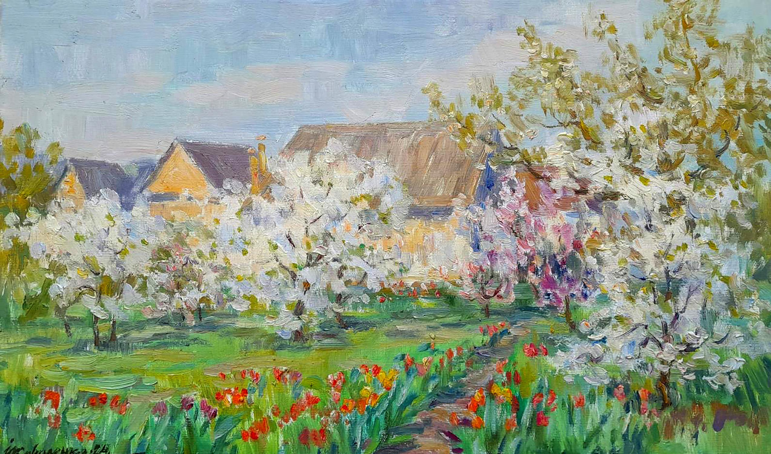 Oi painting Tulips in the garden Ivan Kovalenko