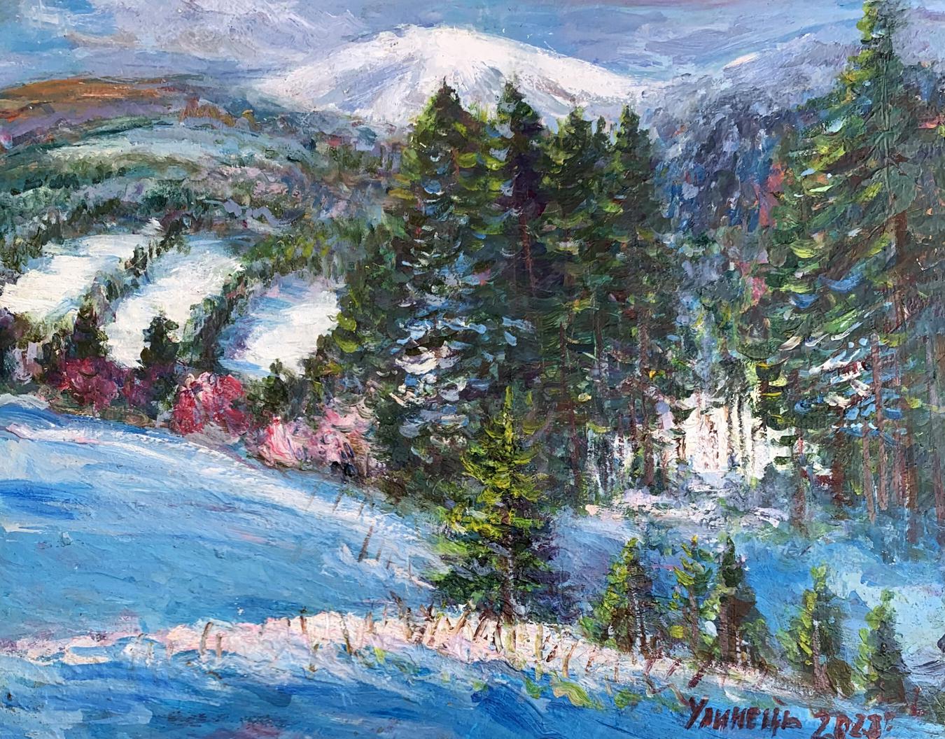 Oil painting Snow fell in the mountains Yu. Ulinets