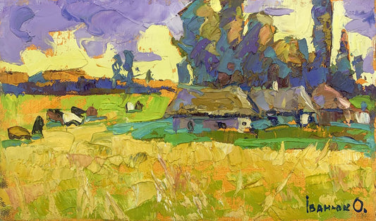 Oil painting Wheat fields near the village Oksana Ivanyuk