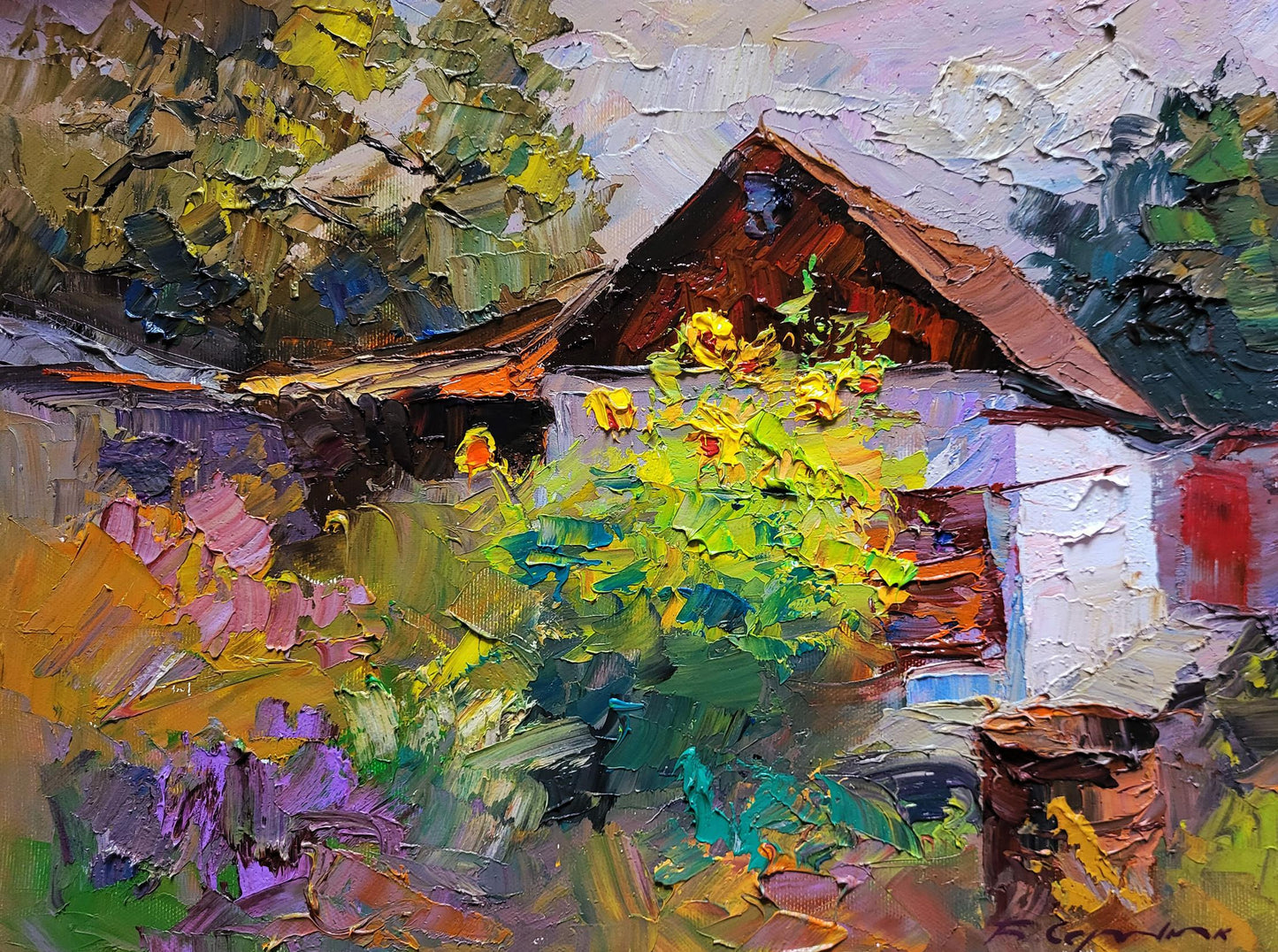 Oil painting Sunflowers in the garden Boris Serdyuk