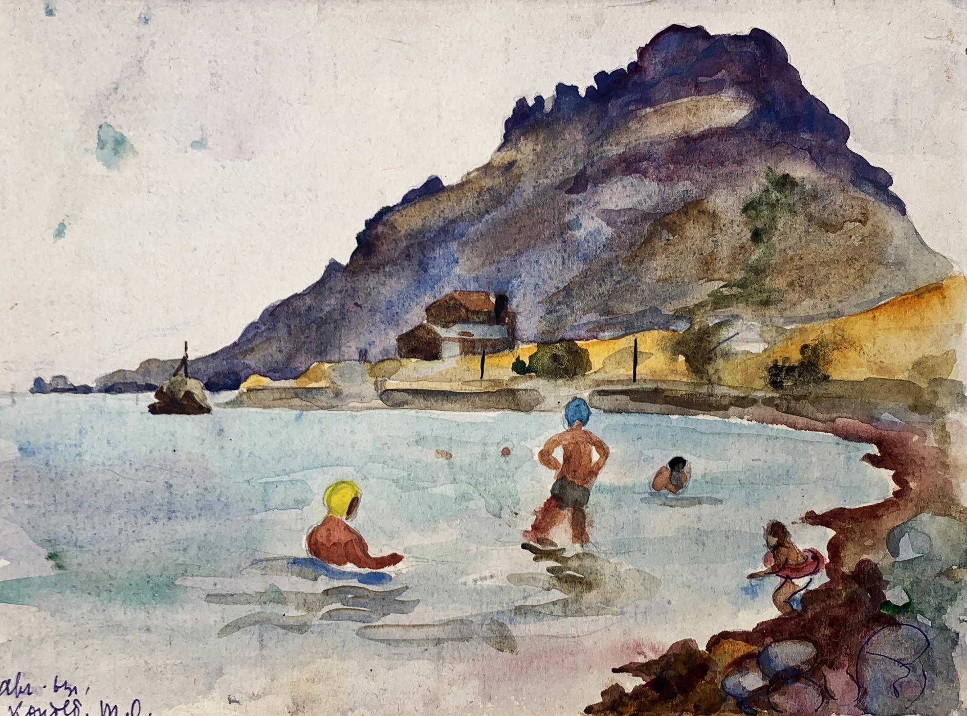 Watercolor painting Swimming in the sea Unknown artist