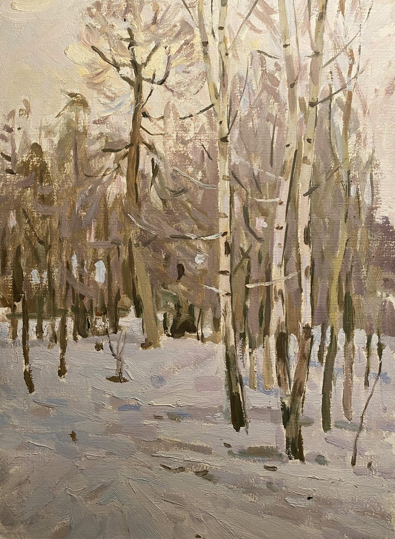 Oil painting Three birch trees in the park Nikolai Bortnikov