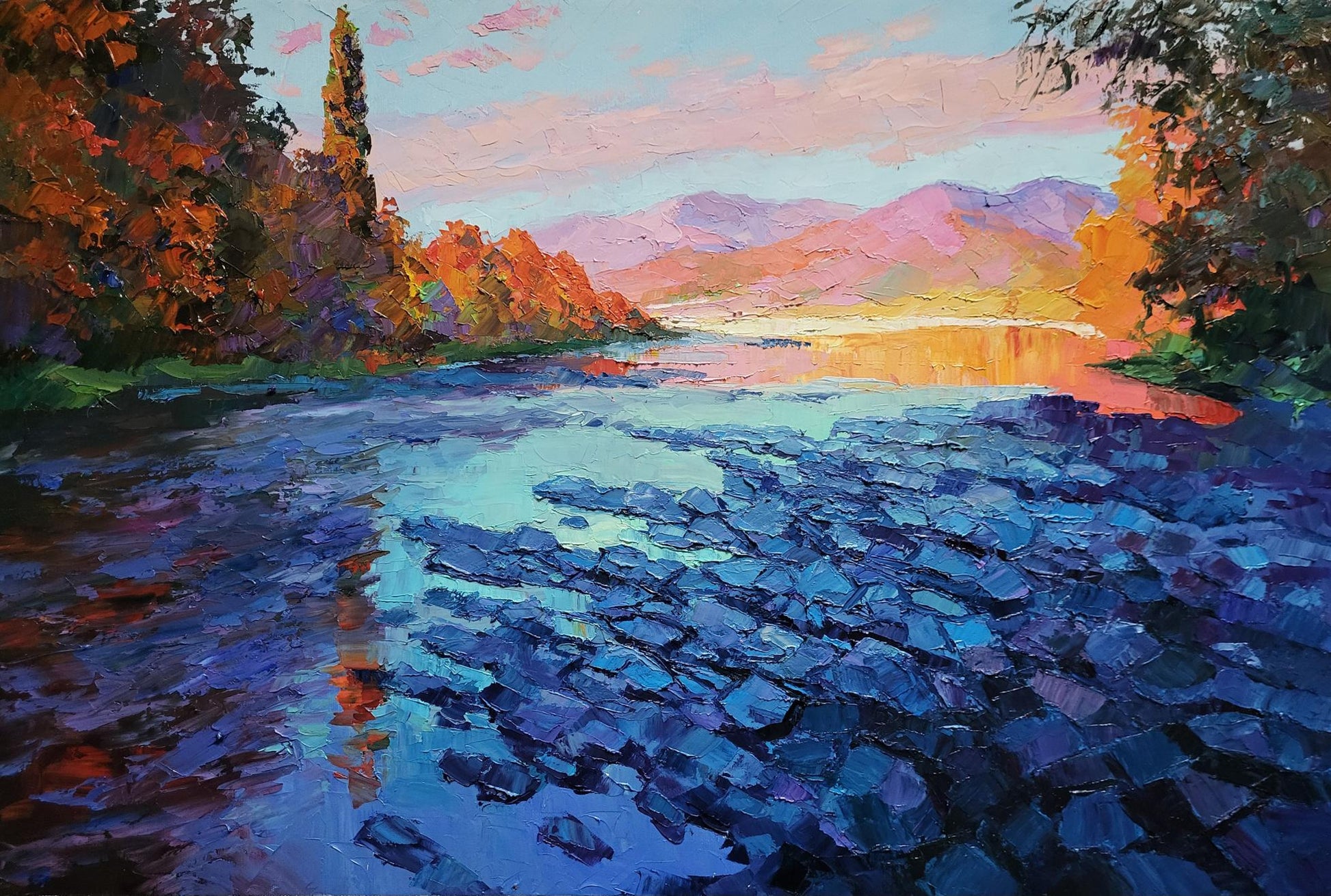Oil painting A river in the mountains Boris Serdyuk