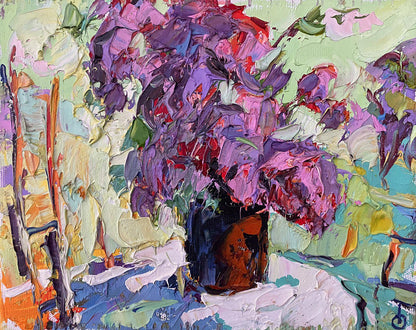 Oil painting Lilac Flower still life  