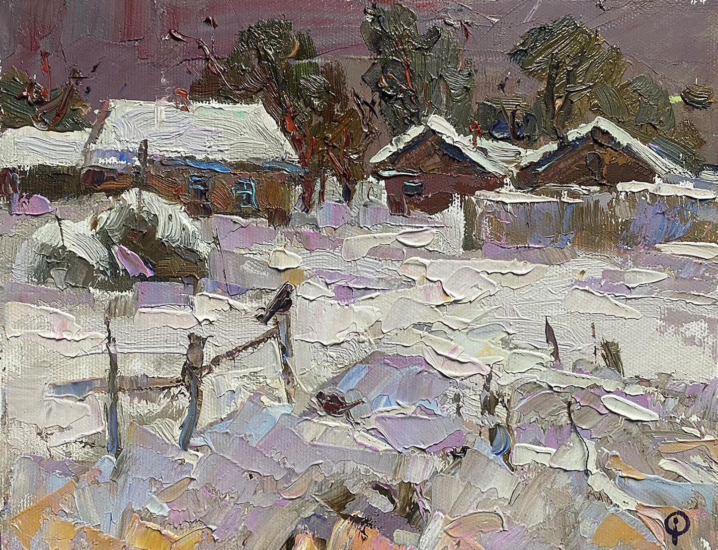 Oil painting Village landscape 