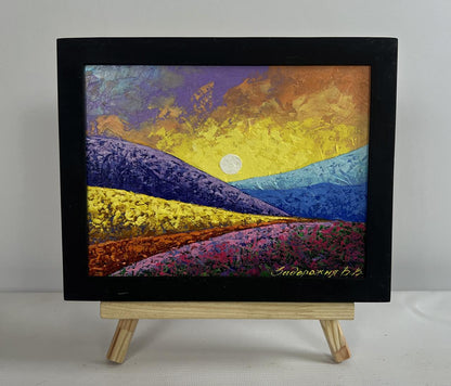 Oil painting Mountain range in scarlet tones V. Zadorozhnya