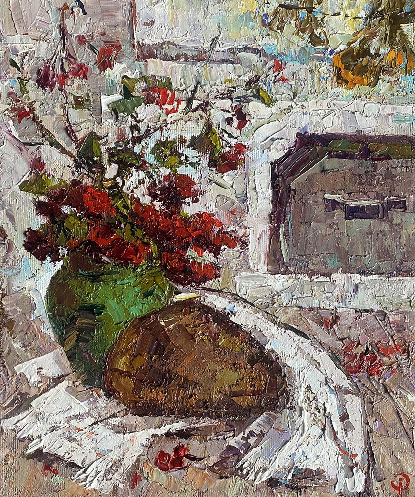 Oil painting Viburnum on the table Oksana Ivanyuk